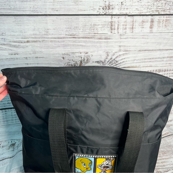Y2K Looney Tunes Tote Bag Black Zippered Bugs Bunny Tweety Bird Taz Daffy Duck - Picture 12 of 15